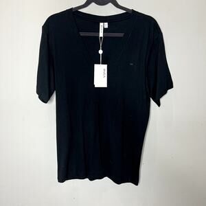 RVCA Zoey SS Knit Top‎ Women Large Black V-Neck Short Sleeve Tee